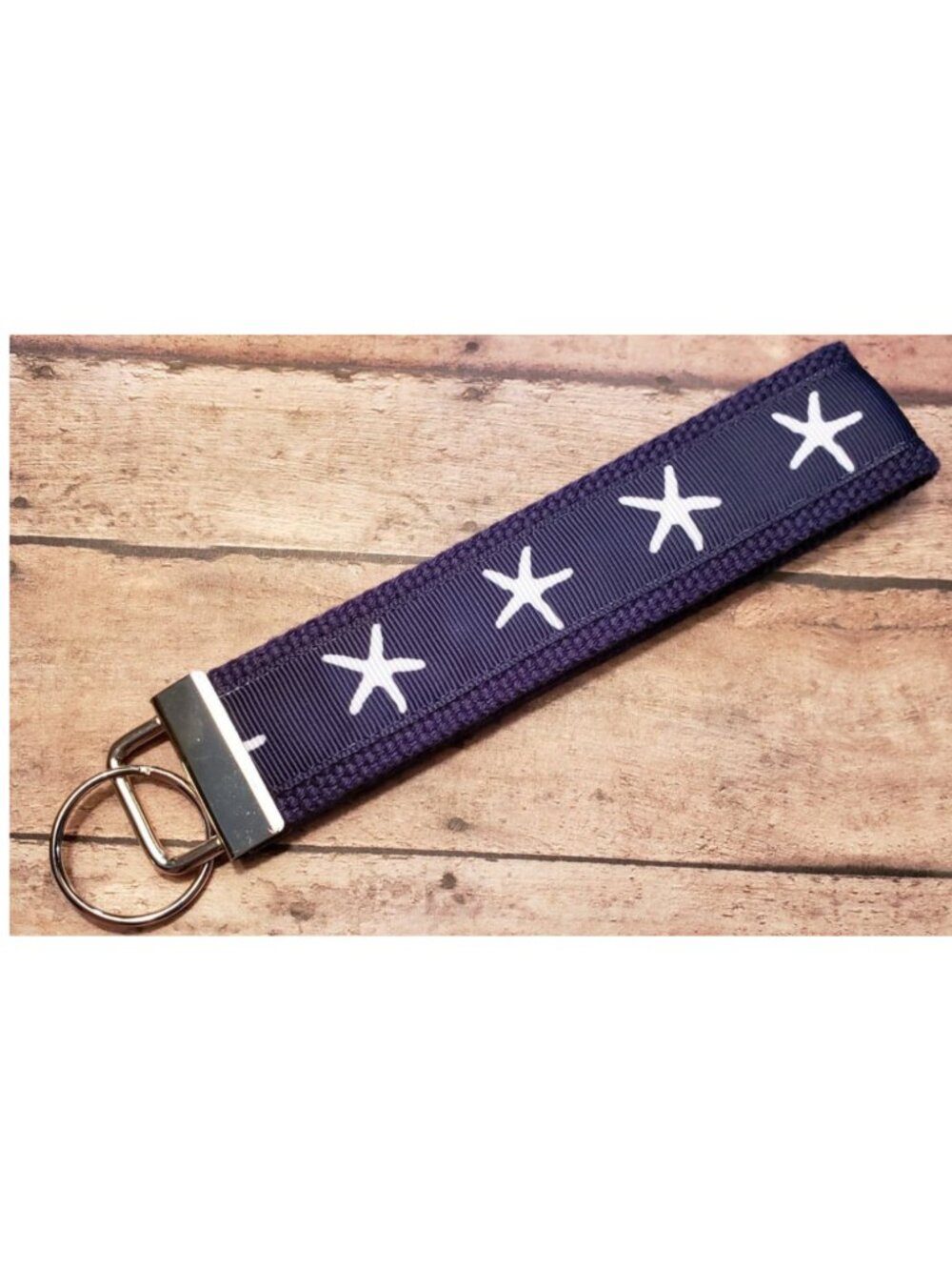 Navy Blue Starfish Wristlet Keyfob / Keychain